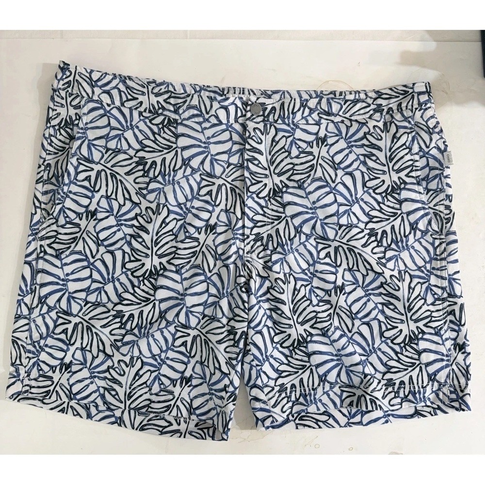 OniaSwim Short Trunks Mens Size 40 Blue White Tropical‎ Leaf Print Lined Board